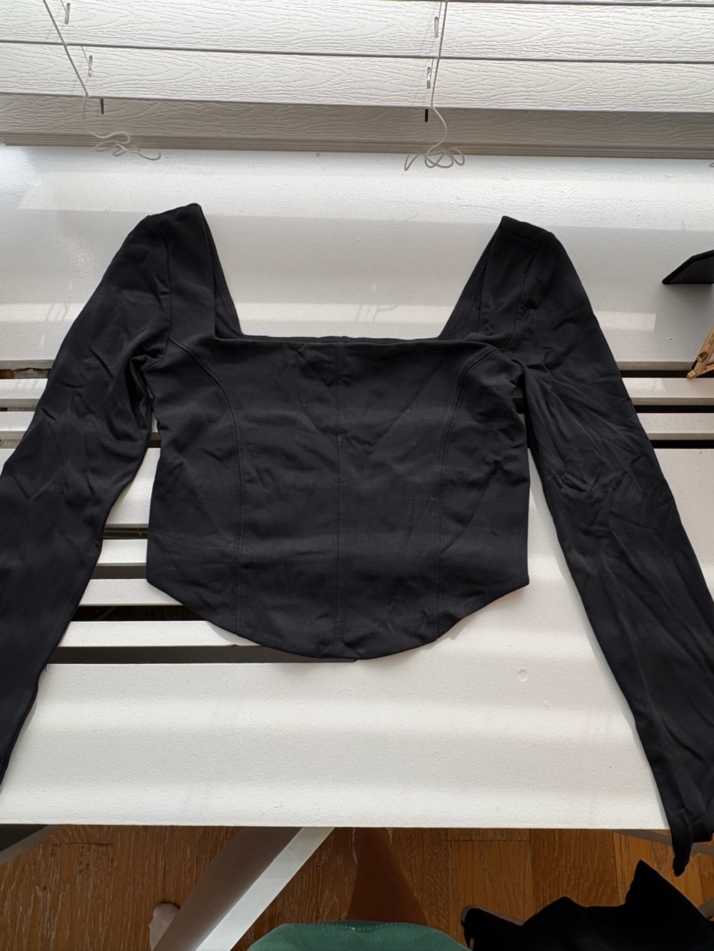 Aritzia Black Long-Sleeve Cropped Square-Neck Top